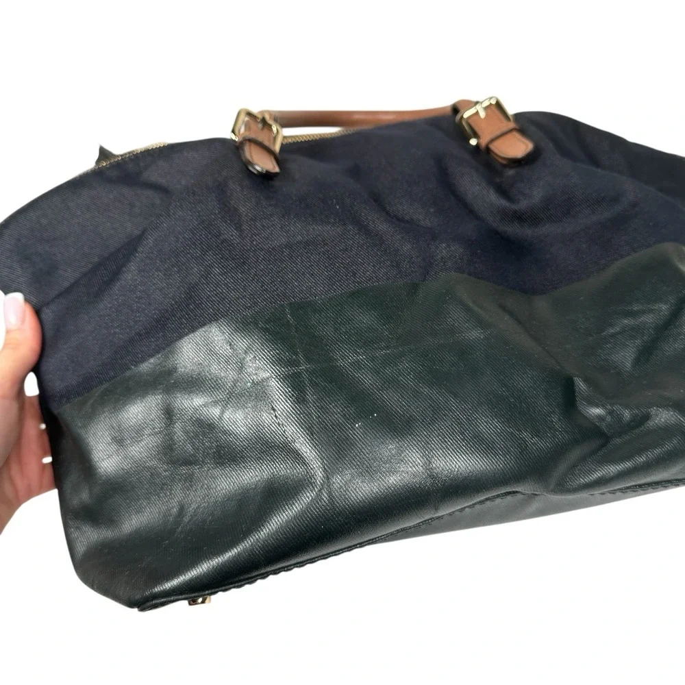 KATE SPADE Dixon Blaine Bag‎ Indigo Blue Denim Canvas Leather Satchel